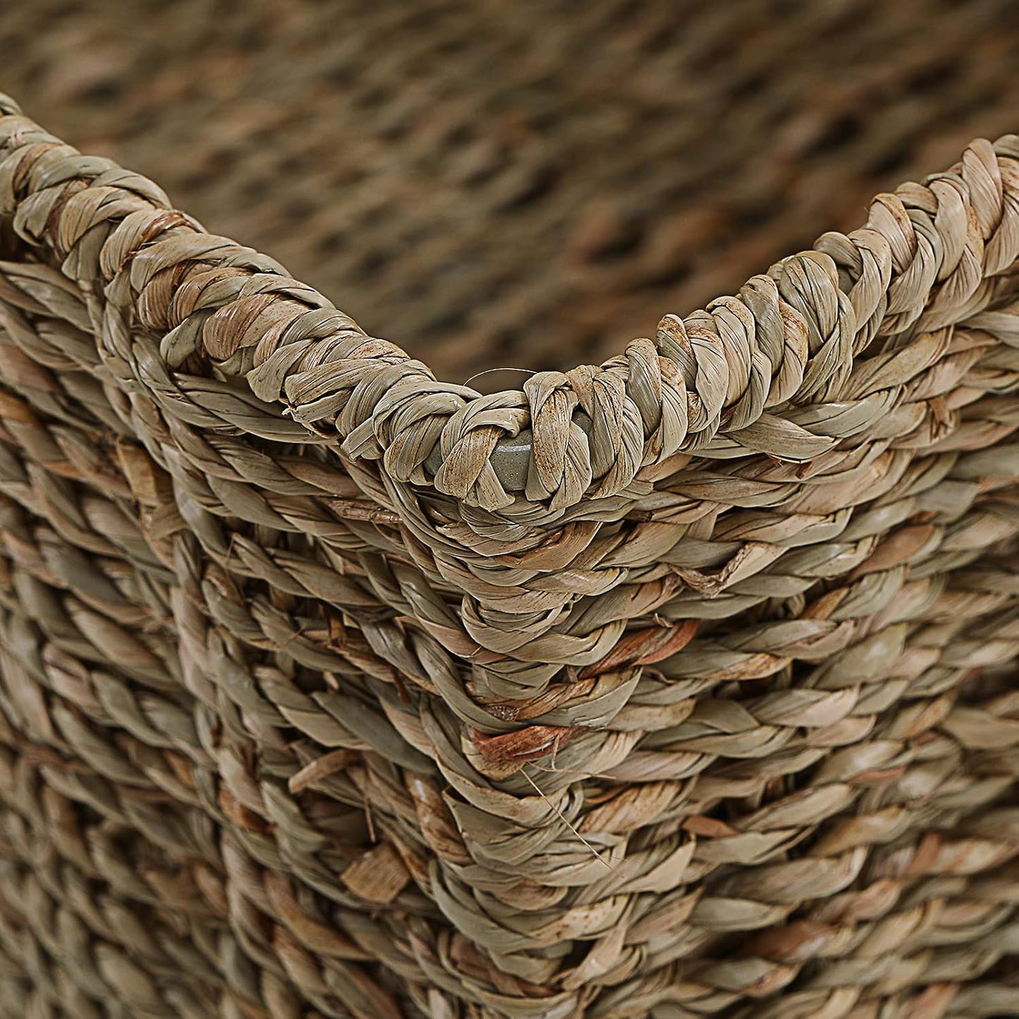 HOONEX Water Hyacinth Storage Baskets, Wicker Baskets for Storage, Hand Woven Baskets with Carry Handles, Set of 2, Natural