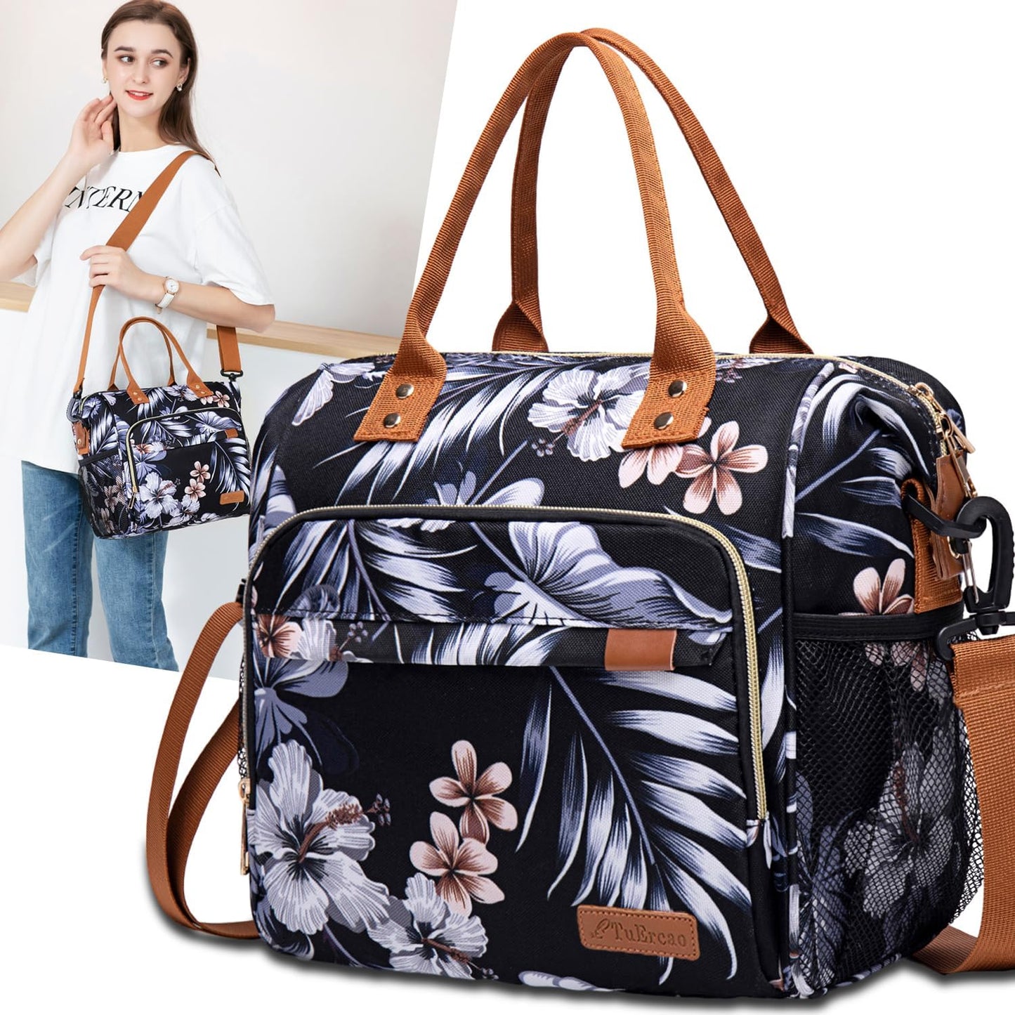 TuErCao Small Lunch Bag Lightweight Insulated Lunch Box for Women Work Portable Soft Cooler for Picnic Travel Road Trips, Loncheras para Mujer, Black