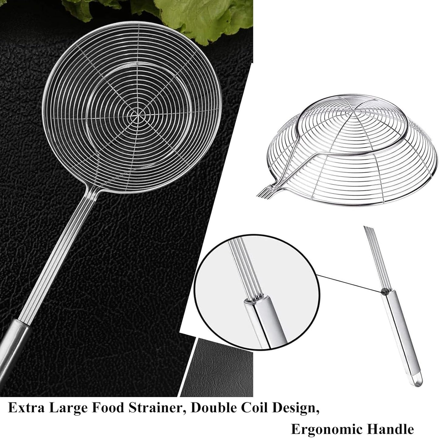 TENTA Kitchen Multi Kitchen Utensil Stainless Steel Cooking Skimmer Slotted Fish Turner Spatula Spoon Colander Drain Water Filter Spoon Hot Pot Scoop Comfortable Grip Design Strainer Ladle for Kitchen
