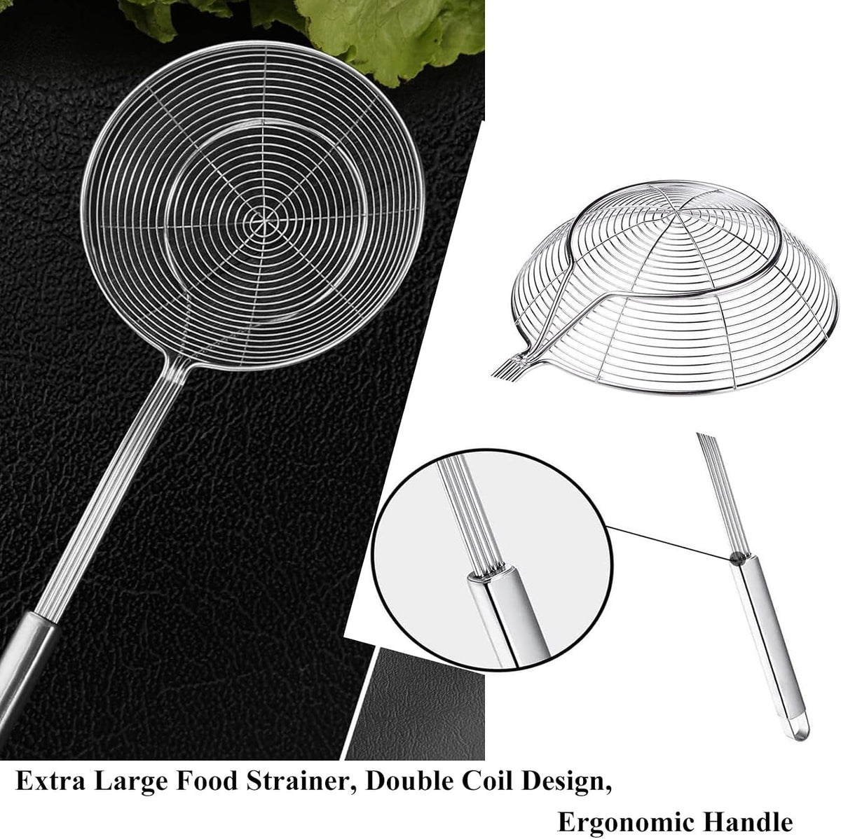 TENTA Kitchen Multi Kitchen Utensil Stainless Steel Cooking Skimmer Slotted Fish Turner Spatula Spoon Colander Drain Water Filter Spoon Hot Pot Scoop Comfortable Grip Design Strainer Ladle for Kitchen
