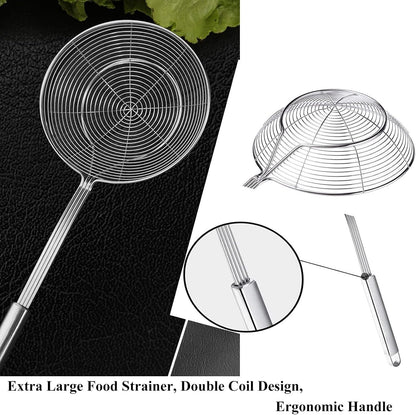 TENTA Kitchen Multi Kitchen Utensil Stainless Steel Cooking Skimmer Slotted Fish Turner Spatula Spoon Colander Drain Water Filter Spoon Hot Pot Scoop Comfortable Grip Design Strainer Ladle for Kitchen