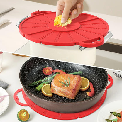 Silicone Splatter Screen for Frying Pan, Foldable Splash Guard, Multi-Use Grease Splatter Guard,Heat-Resistant Trivet Mat, 12" Non-Stick Oil Splatter Guard, Dishwasher Safe, BPA Free-red