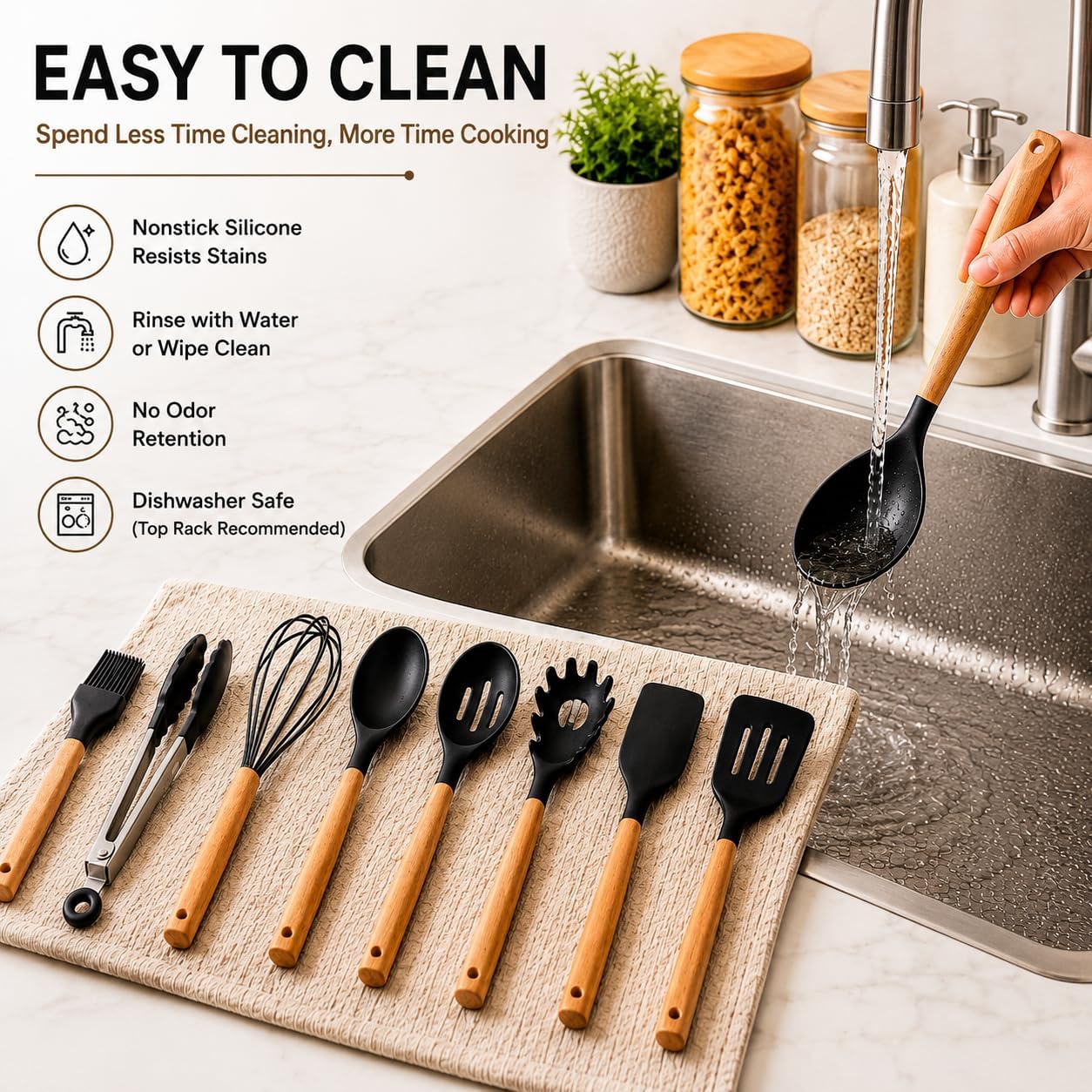 Silicone Kitchen Utensils Set of 12 – Cooking Spoons for Nonstick Cookware, Silicone Spatula Set for Cooking, Rust free, Tongs, Whisk,Turner & Brush - Heat Resistant 446°F - By Lonachamari