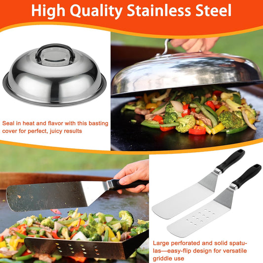 DY DECENT FAMILY 40PCS Griddle Accessories Kit, Flat Top Grill Accessories Set for Outdoor Barbecue. Griddle Accessories Set with Basting Cover, Spatula, Scraper, Burger Press, Tongs, Cleaning Kit