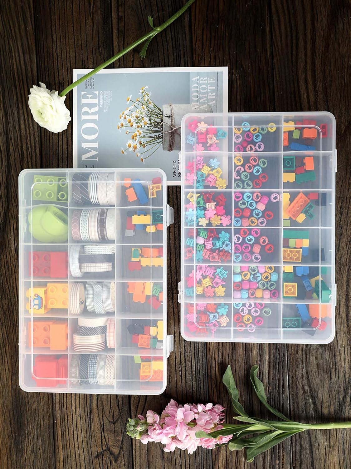 2 PCS Plastic Organizer Box, Clear Plastic Organizer, Organizer Box with Adjustable Dividers, 18 Grids Bead Organizer, Jewelry Storage Box, Small Clear Storage Bins, Lightweight Craft Organizer