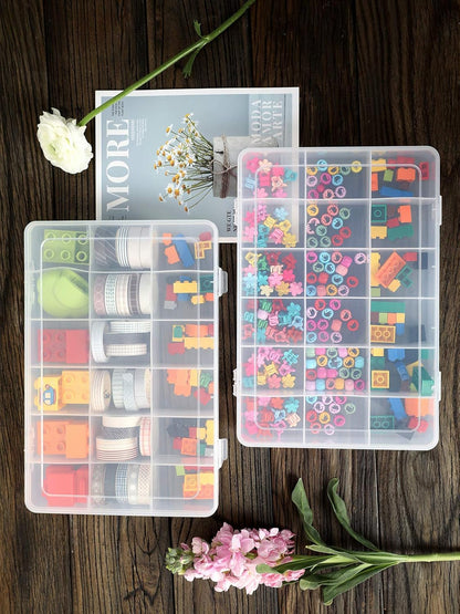 2 PCS Plastic Organizer Box, Clear Plastic Organizer, Organizer Box with Adjustable Dividers, 18 Grids Bead Organizer, Jewelry Storage Box, Small Clear Storage Bins, Lightweight Craft Organizer
