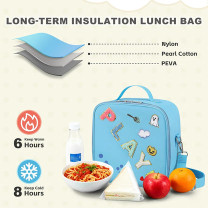 Kids Lunch Box for Kids Insulated Reusable Lunch Bag Tote Durable Children Leak-proof Lunchbox with Adjustable Shoulder Strap for School Daycare Travel Picnic (Navy - 3D Dinosaur)