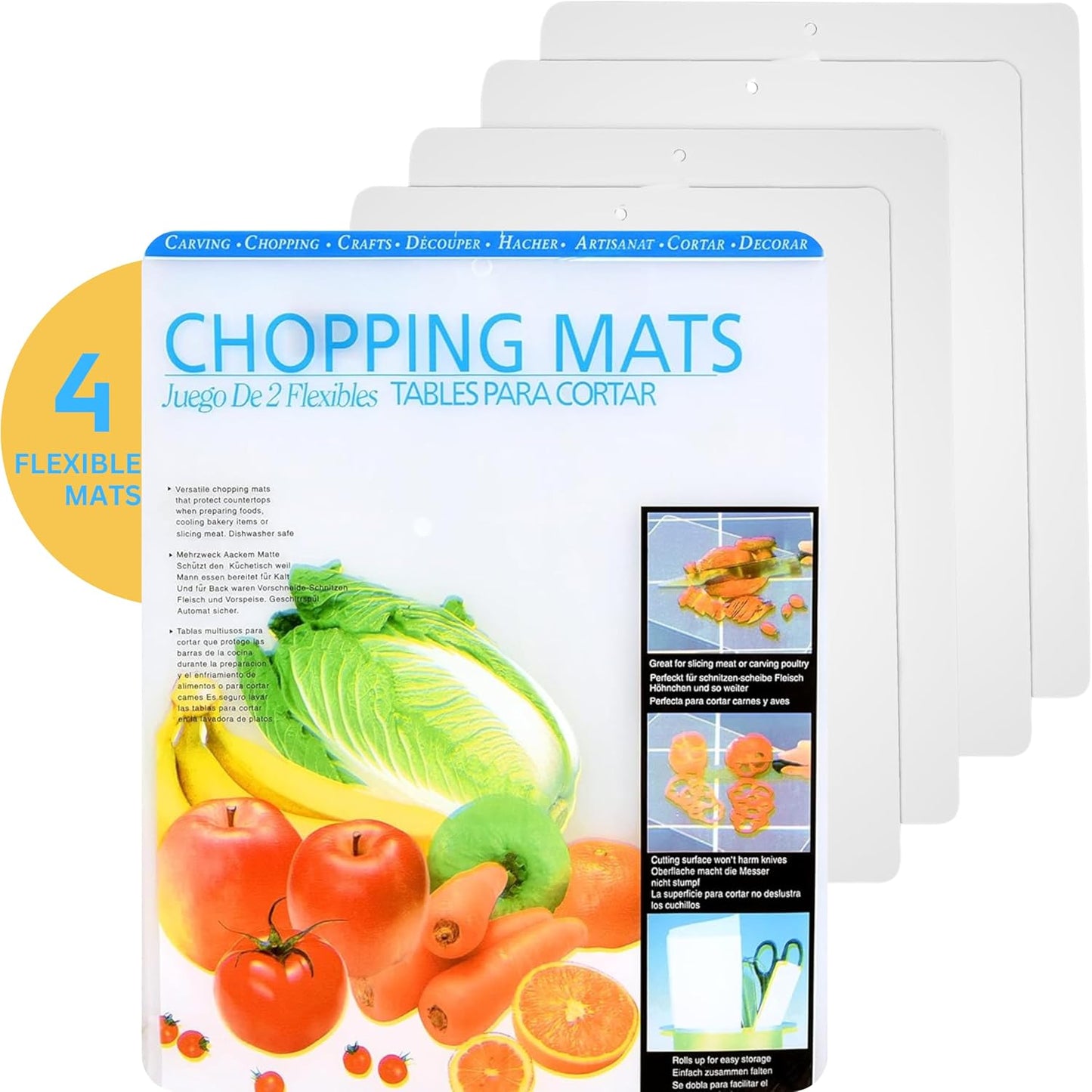 Kitchen Cutting Board | Flexible Chopping Mats | Food Safety | Hanging Hole for Easy Drying | 12x15” Size | Set of 2