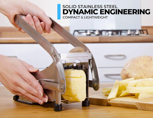 2-Blade French Fry Cutter - Stainless Steel Potato Slicer, Non-Slip Suction