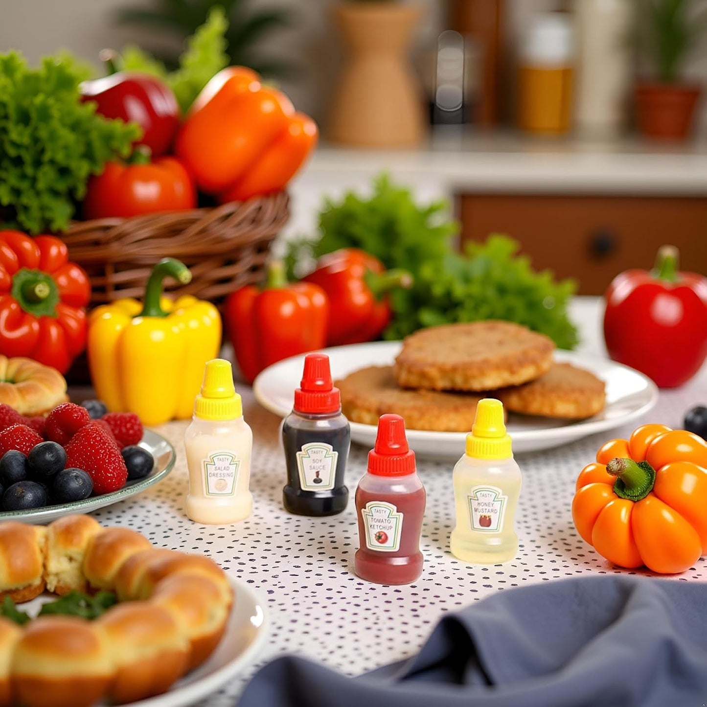 4Pcs 25ml Mini Ketchup Bottles for Bento Box Accessories,Mini Condiment Squeeze Bottles Portable Honey Sauce Salad Dressing Dispensers Jars Containers for Kids Adults Lunch Box