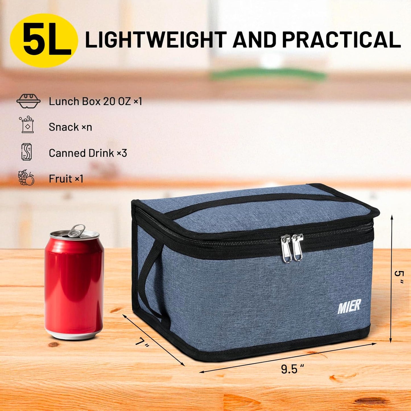 MIER Small Lunch Bag for Kids & Adults Compact Insulated Lunch Box Portable Thermal Mini Cooler for Work School Travel, Bluesteel