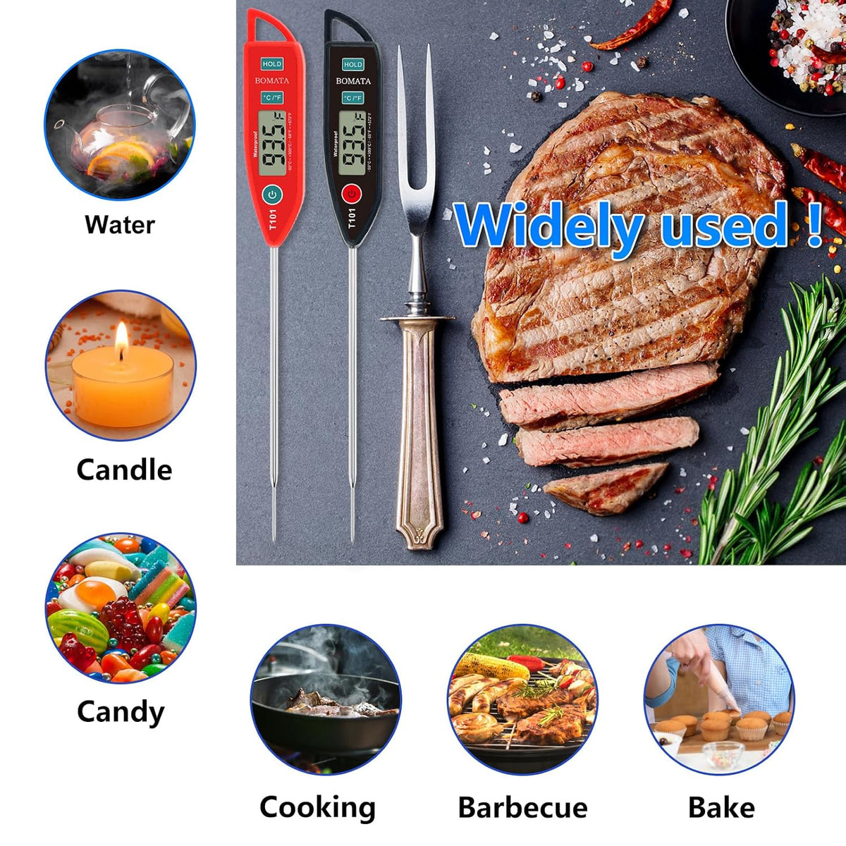 BOMATA Waterproof IPX7 Meat Thermometer, Food Thermometer