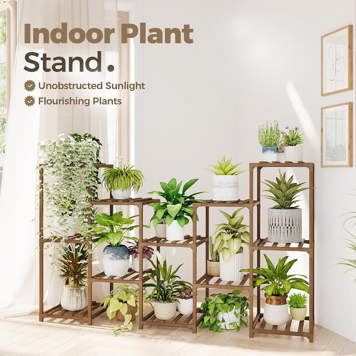 Bamworld Plant Stand Indoor Plant Shelf Outdoor Wood Plant Rack