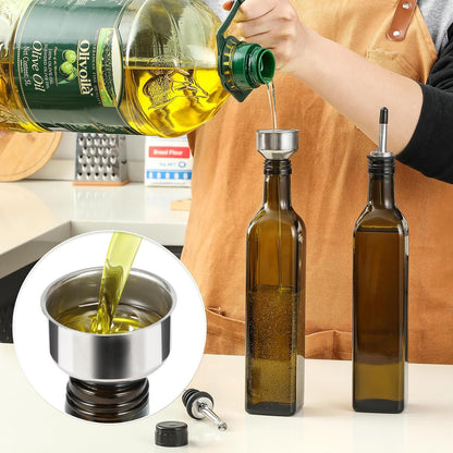 AOZITA 17oz Glass Olive Oil Bottle Dispenser - 500ml Green Oil and Vinegar Cruet with Pourers and Funnel - Olive Oil Carafe Decanter for Kitchen