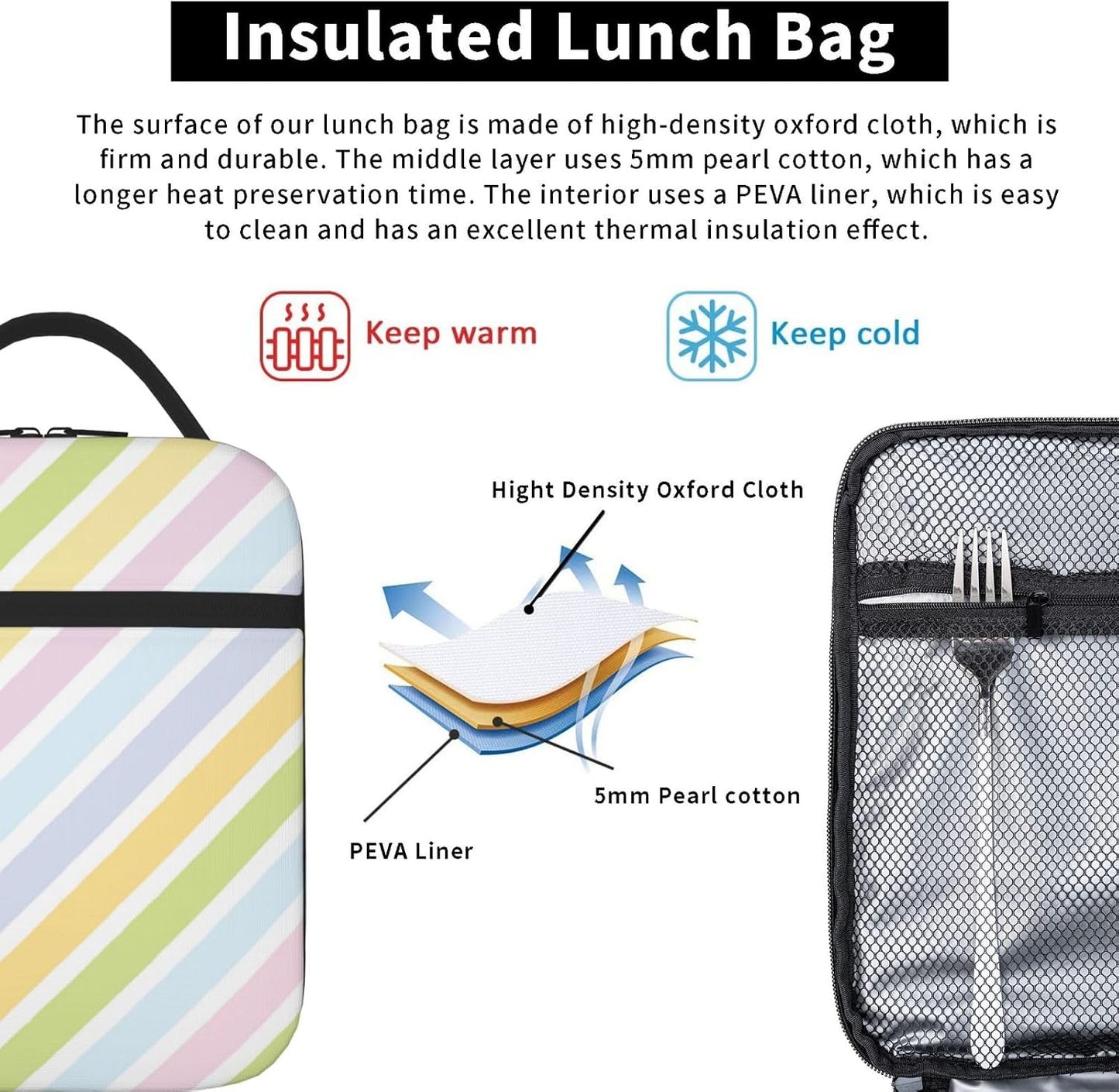 70s Retro Mushroom Floral Insulated Lunch Bag Reusable Cooler Lunch Box Portable Leakproof Thermal Container Tote Bags for Girls Boys School Travel