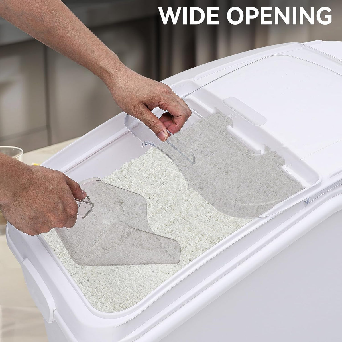 YITAHOME 50L/90lb Large Ingredient Flour Storage Bin, Commercial 11.4-Gallon Rice Storage Container 280 Cups Bulk Flour storage Bins with Wheels,Scoop,Lid and scale, Rice Bin for Kitchen, White