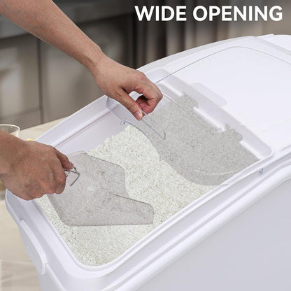 YITAHOME 50L/90lb Large Ingredient Flour Storage Bin, Commercial 11.4-Gallon Rice Storage Container 280 Cups Bulk Flour storage Bins with Wheels,Scoop,Lid and scale, Rice Bin for Kitchen, White