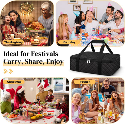 Coobiiya Insulated Casserole Carrier,Lasagna Lugger Tote Keeps Food Hot or Cold,Thermal Lunch Bag Warmer & Cooler Carrier Bag,Portable Tote Bag Fits 9" x 13" Baking Dish for Picnic and Cookout
