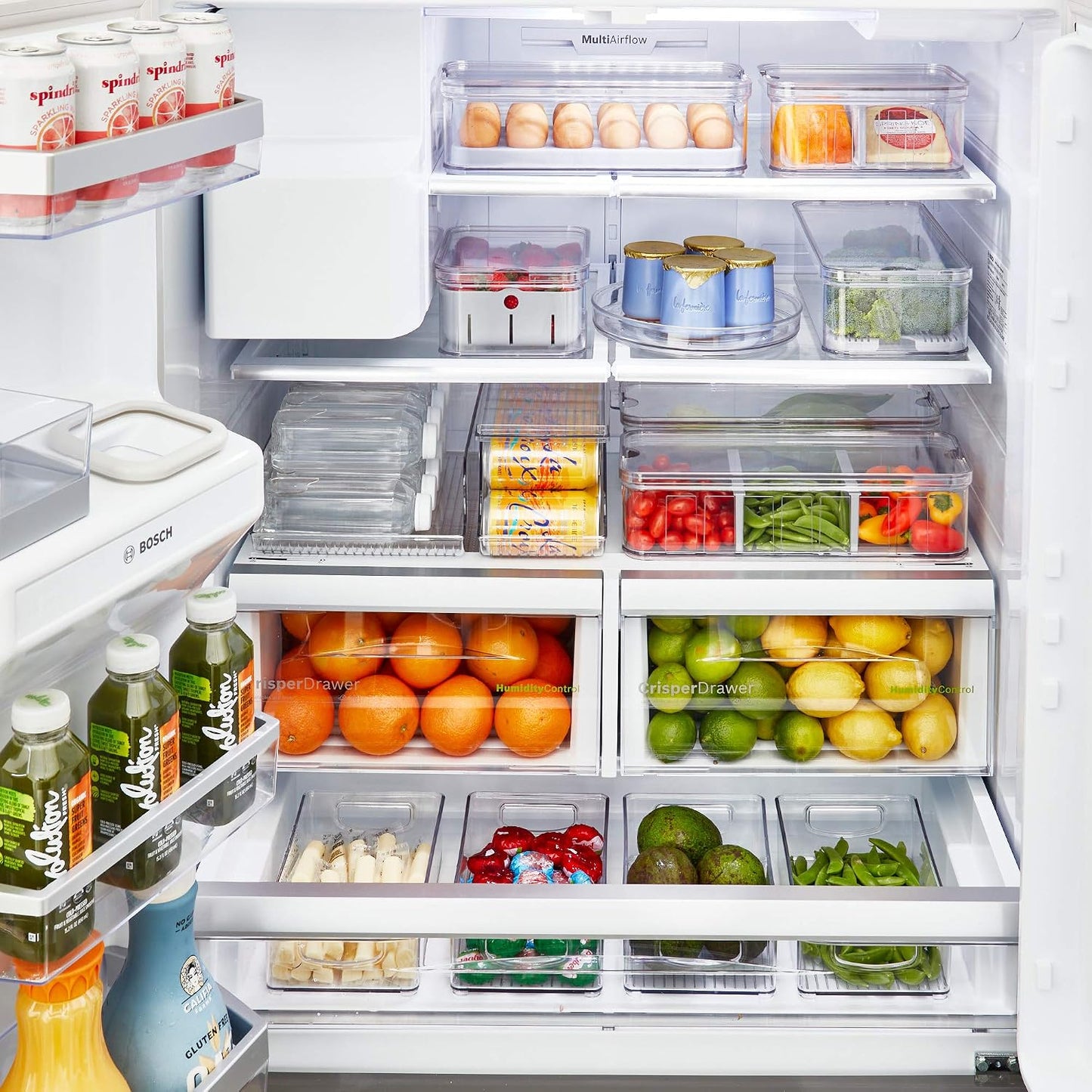 iDesign Small Fridge Organizer Bin with Removable Divider and Lid - Set of 6 - Clear/Gray