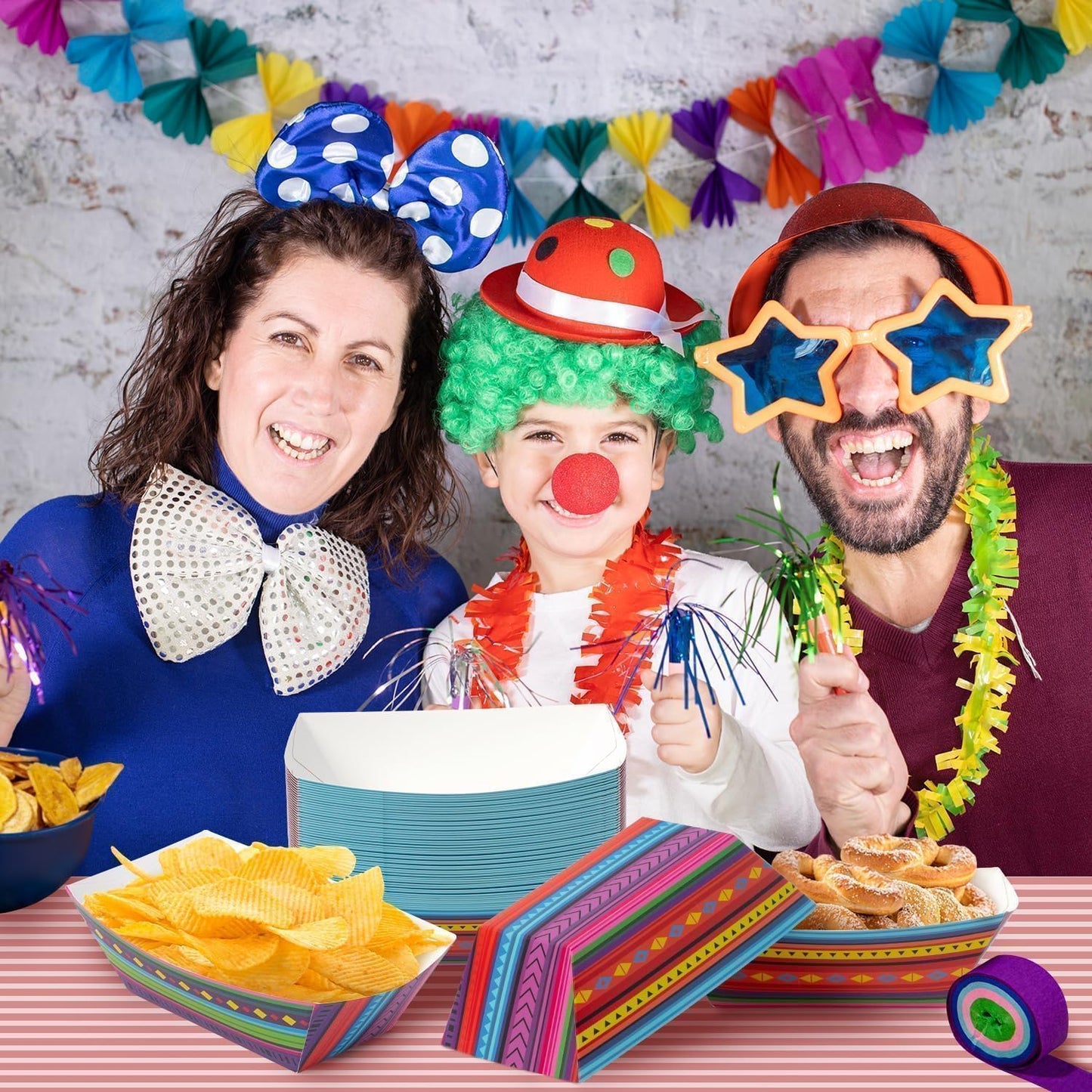 Mexican Taco Nights Food Trays - 50Pcs Taco Boat Assembled Trays Nacho Snack Fried chicken Holder Disposable Paper Plates Carnival Party Supplies Harvest Picnic Food Containers (Large)
