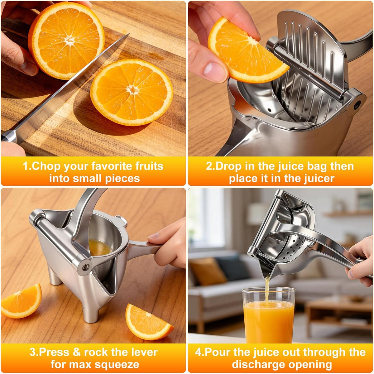 Manual Fruit Juicer Press, Heavy Duty Hand Squeezer with Less Effort Grip