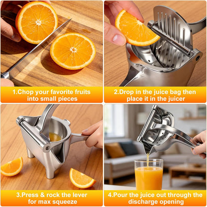 Manual Fruit Juicer Press, Heavy Duty Hand Squeezer with Less Effort Grip