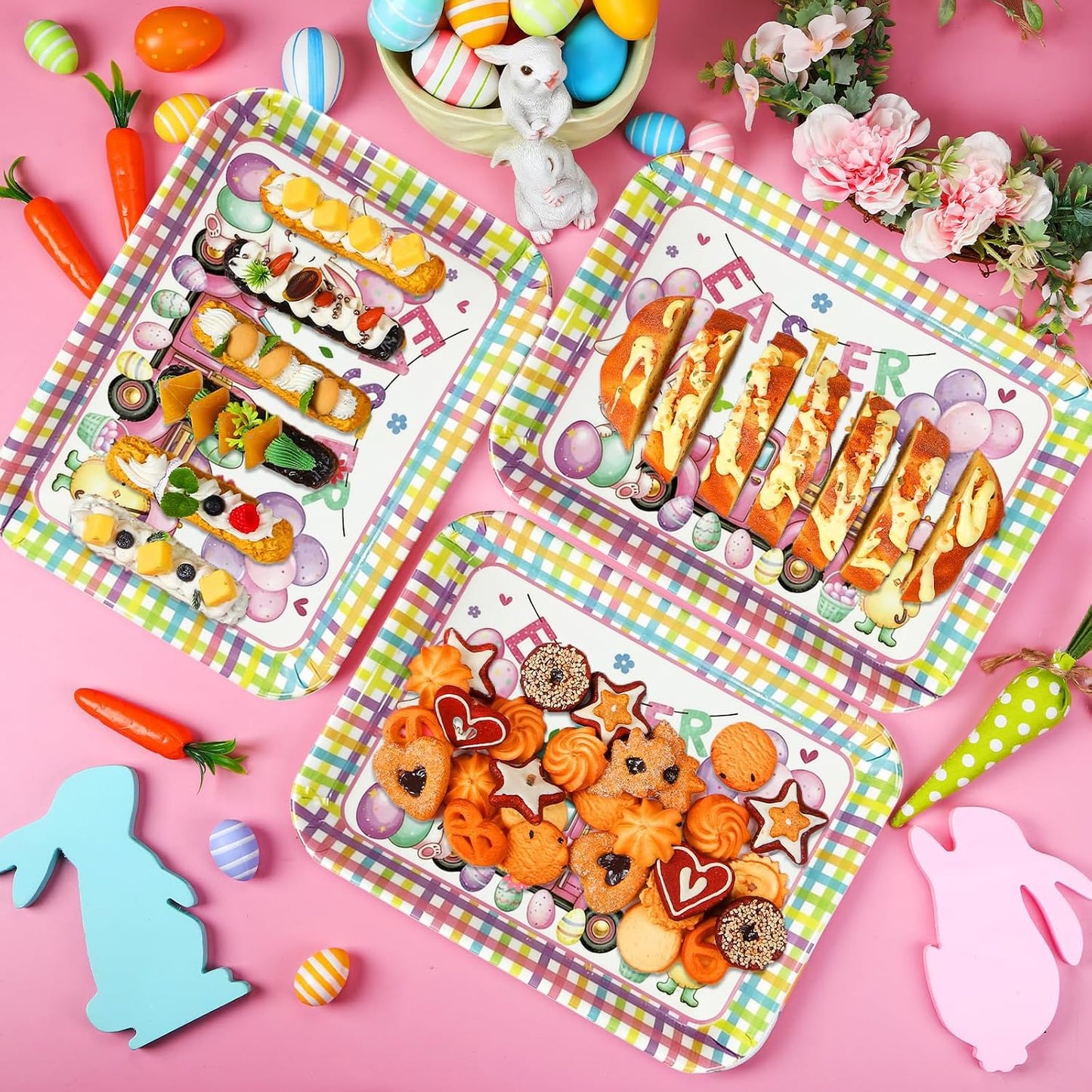 3 Pcs Easter Serving Trays Reusable Bunny Party Plates Easter Deviled Egg Platter Spring Snacks Cookies Dessert Plates for Spring Serveware Party Supplies