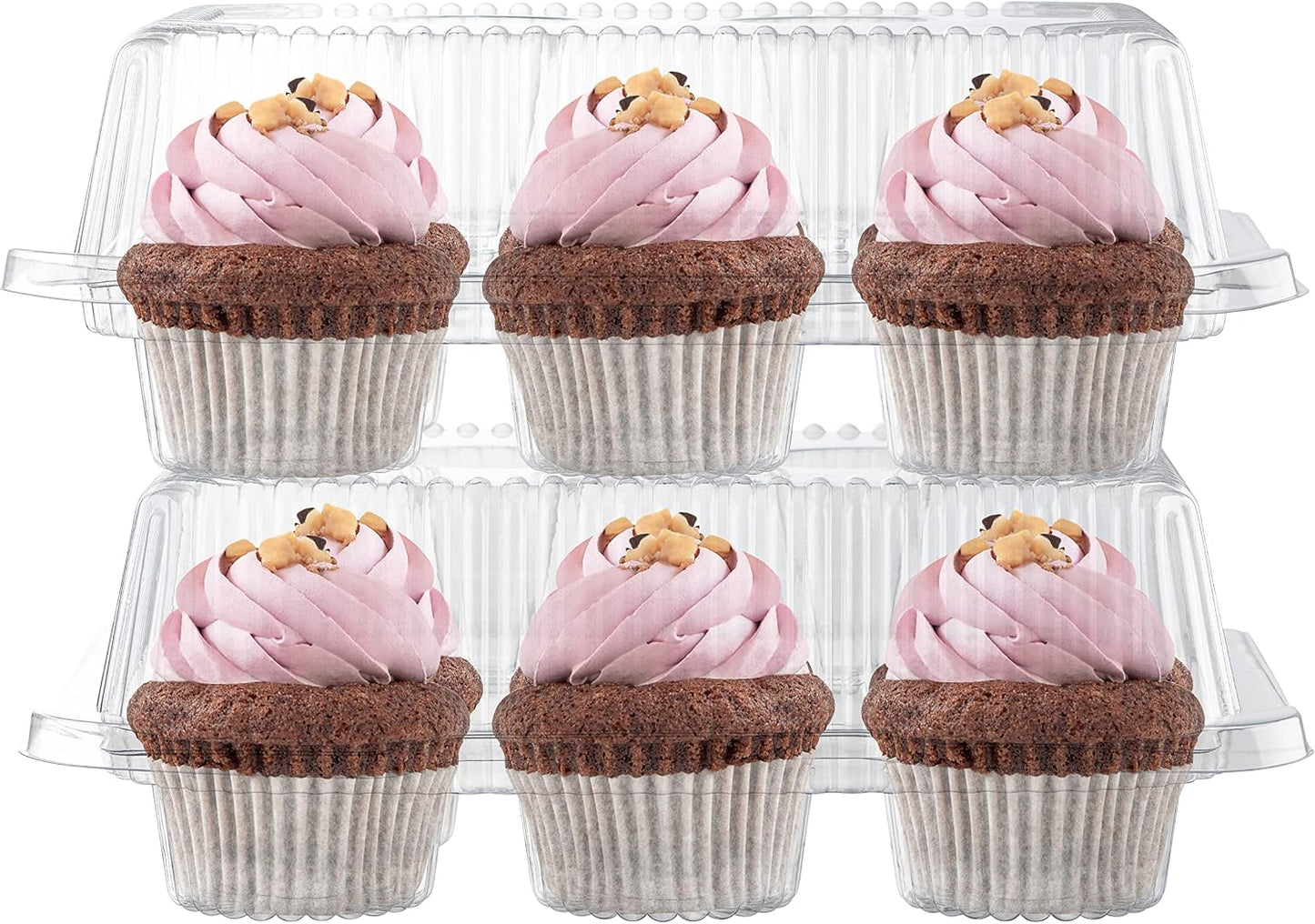 Plastic Cupcake Containers Boxes | 12 Compartment – 8 Pack | Disposable High Dome Dozen Cupcake Holder With Lid Bulk | Extra Sturdy Stackable Cupcake Boxes | Durable Muffin Packaging Transporter To Go