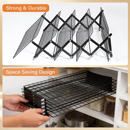 6 Tier Upgraded Collapsible Cooling Rack with Adjustable 3 Setting Design, Stackable Baking Rack with Clean Brush, Roasting Cooking Drying Wire Cooling Rack for Cookies Baking Roasting ＆ Grilling