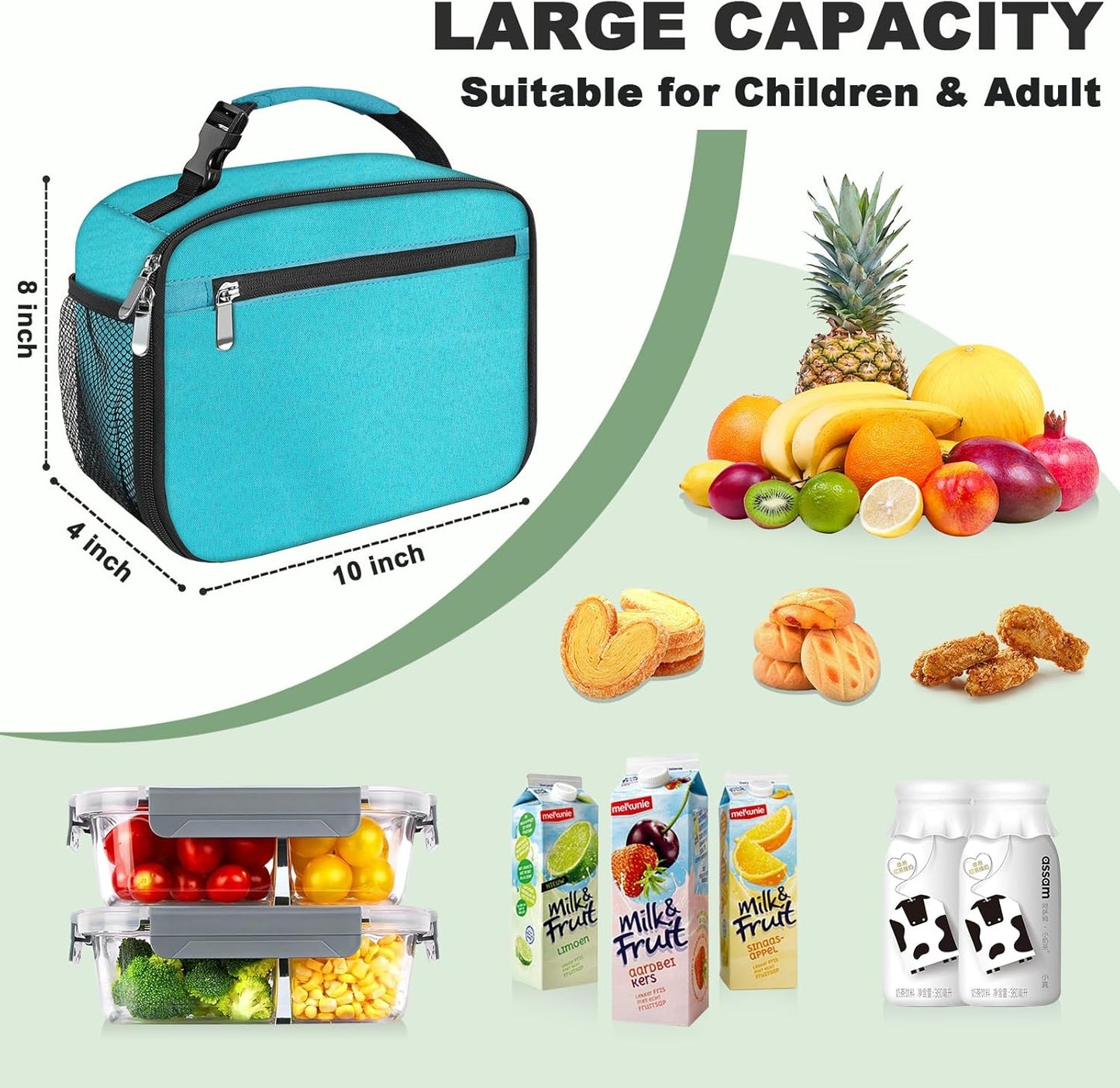 Kids Lunch Box for Boys Girls Lunch Bag Insulated Durable Lunchbox Children Lunch Tote Bag for School Black