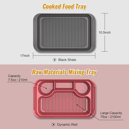 4PCS Plastic Melamine Grill Carry Prep System Tray Set, Marinating Plate for Plating Food & BBQ Prep Tub for Marinating Meats, BBQ Grill Prep Trays