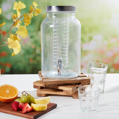 Mason Craft & More 3 Gallon Glass Beverage Drink Dispenser with Leakproof Spigot and Metal Stand