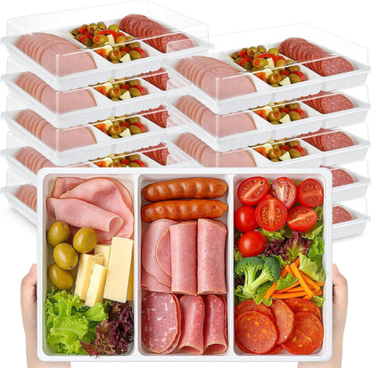 Shellwei 5 Pack Extra Large Charcuterie Board with Lid 15 x 10 Inch 3 Section Divided Catering Trays with Lids Large Disposable Travel Catering Serving Trays Platter (Black)