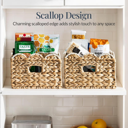 Best Choice Products 9x12 Scalloped Shelf Baskets, Woven Storage Bins, Storage Organizers for Pantry, Living Room, Bedroom, Nursery & Laundry, 4 Pack - Natural with White Trim