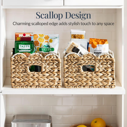 Best Choice Products 9x12 Scalloped Shelf Baskets, Woven Storage Bins, Storage Organizers for Pantry, Living Room, Bedroom, Nursery & Laundry, 4 Pack - Natural with White Trim