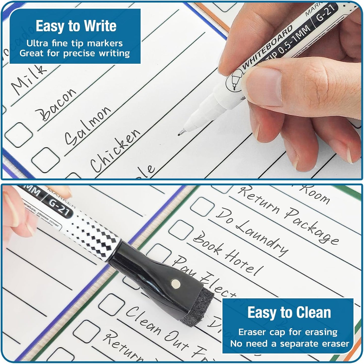 Magnetic White Board for Fridge - Dry Erase Meal Planner for Refrigerator - Weekly Menu Board, Grocery List, Memo Pad, Fridge and Freezer Inventory List - Kitchen Whiteboard with 4 Markers - 4" x 10"