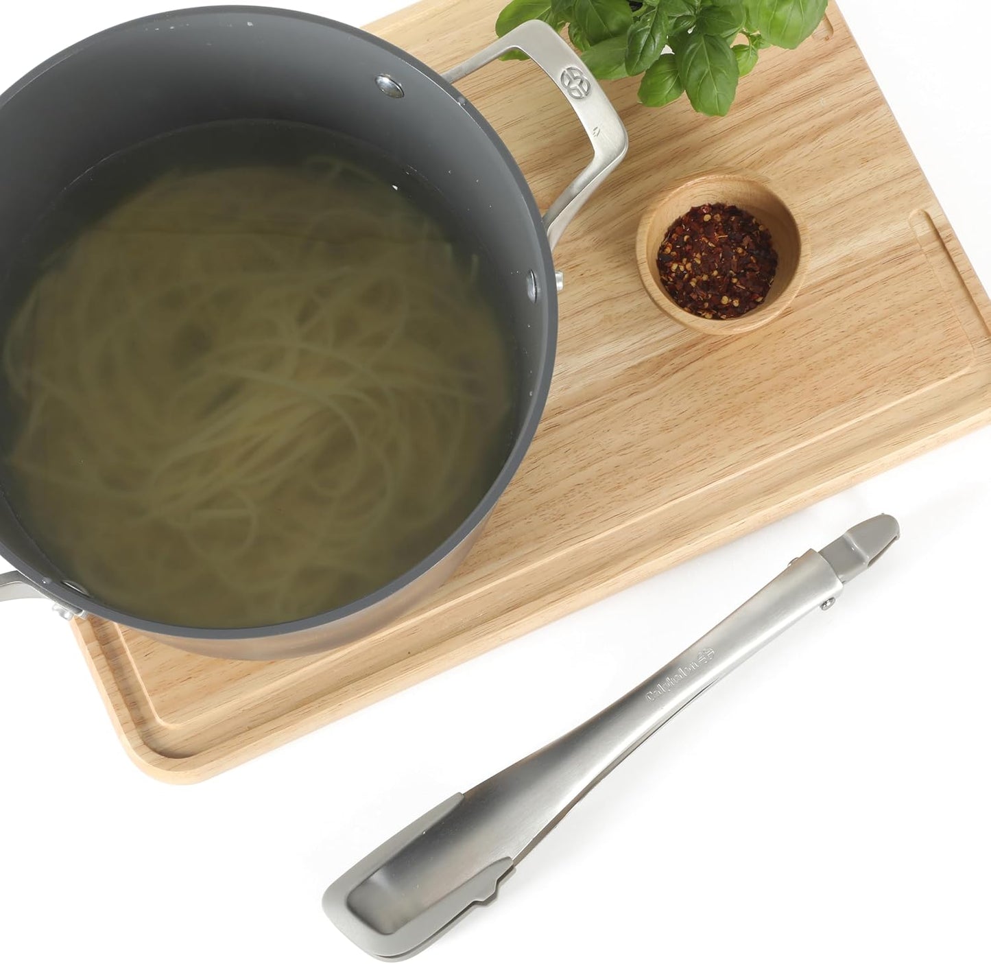 Calphalon Edge Tongs Set, 2-Piece Stainless Steel Kitchen Tongs Set with Silicone Heads, Includes 9-Inch & 12-Inch Heat-Resistant Locking Tongs for Cooking, Grilling & Serving, Taupe
