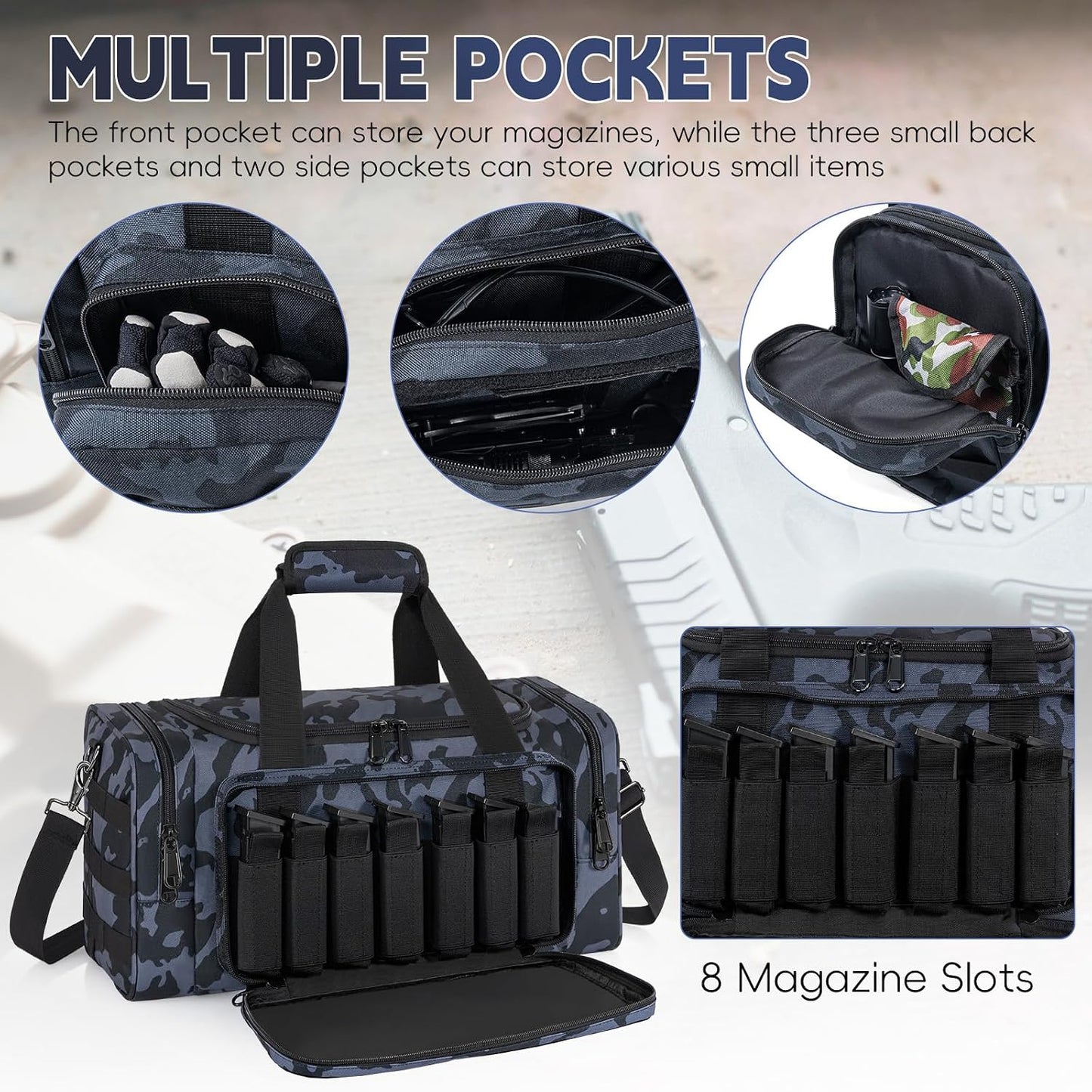 Tactical Pistol Range Bag, Gun Range Bag for Handguns, Shooting Duffle Range Pistol Bag with 6X Magazine Slots, Extra Pockets for Ammo and Essentials