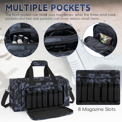 Tactical Pistol Range Bag, Gun Range Bag for Handguns, Shooting Duffle Range Pistol Bag with 6X Magazine Slots, Extra Pockets for Ammo and Essentials