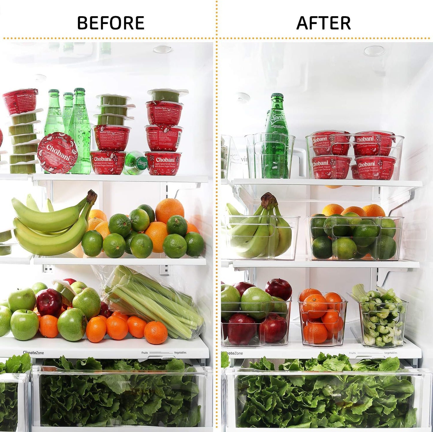 Fridge Organizer - 14 Piece Refrigerator Organizer Bins - Stackable Freezer Organizer - Clear Refrigerator Organizer - Acrylic Fridge Bins
