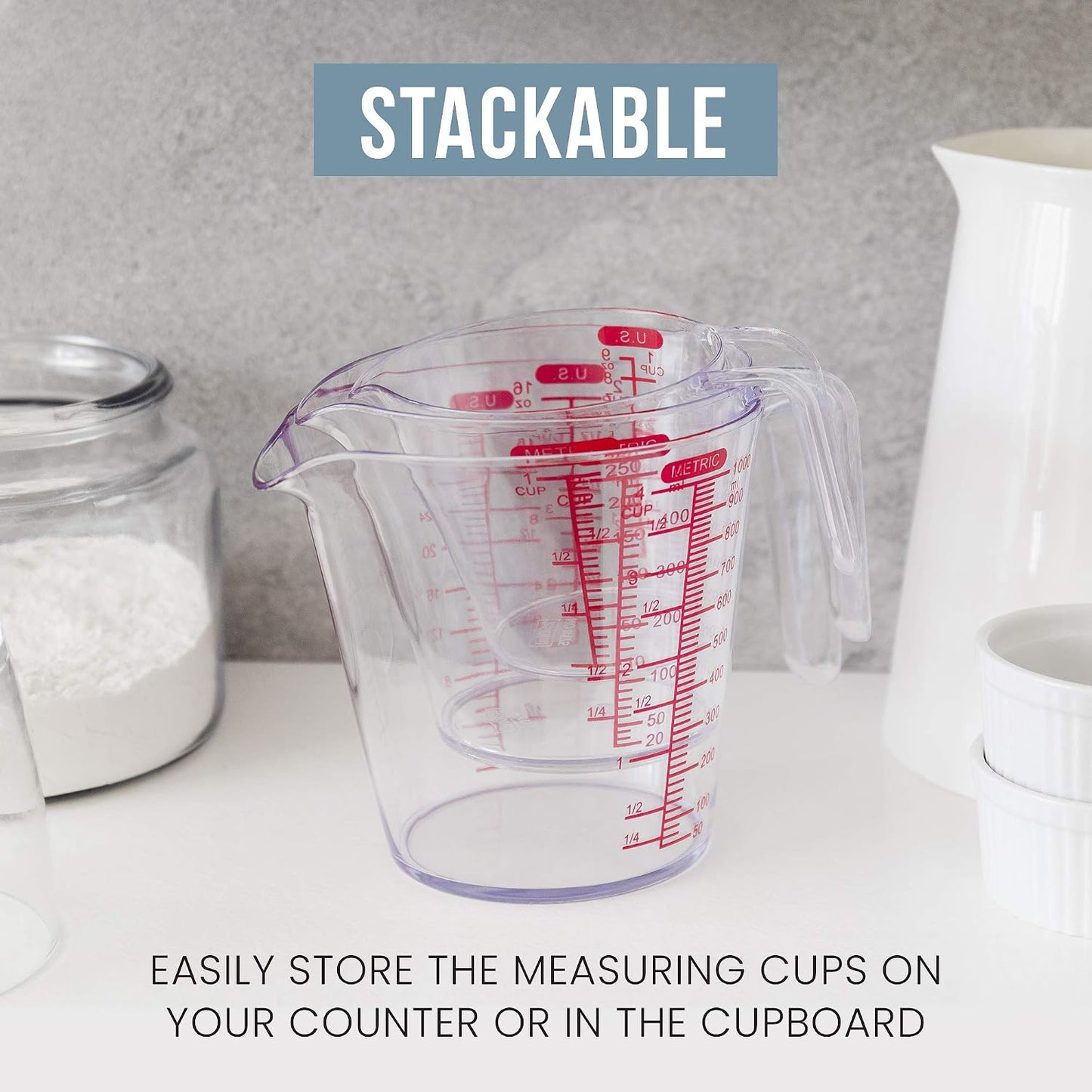 Chef Pomodoro 3-Piece Liquid Meausuring Cups Set - Ml and Oz Measuring Cup