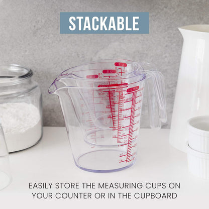 Chef Pomodoro 3-Piece Liquid Meausuring Cups Set - Ml and Oz Measuring Cup