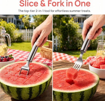 2026 New 2-in-1 Watermelon Fork Slicer Cutting Tool，2-Pack Stainless Steel Fruit Cutter Tool for Watermelon, Mango, Pitaya – Portable for Camping, Picnics, Home, Parties