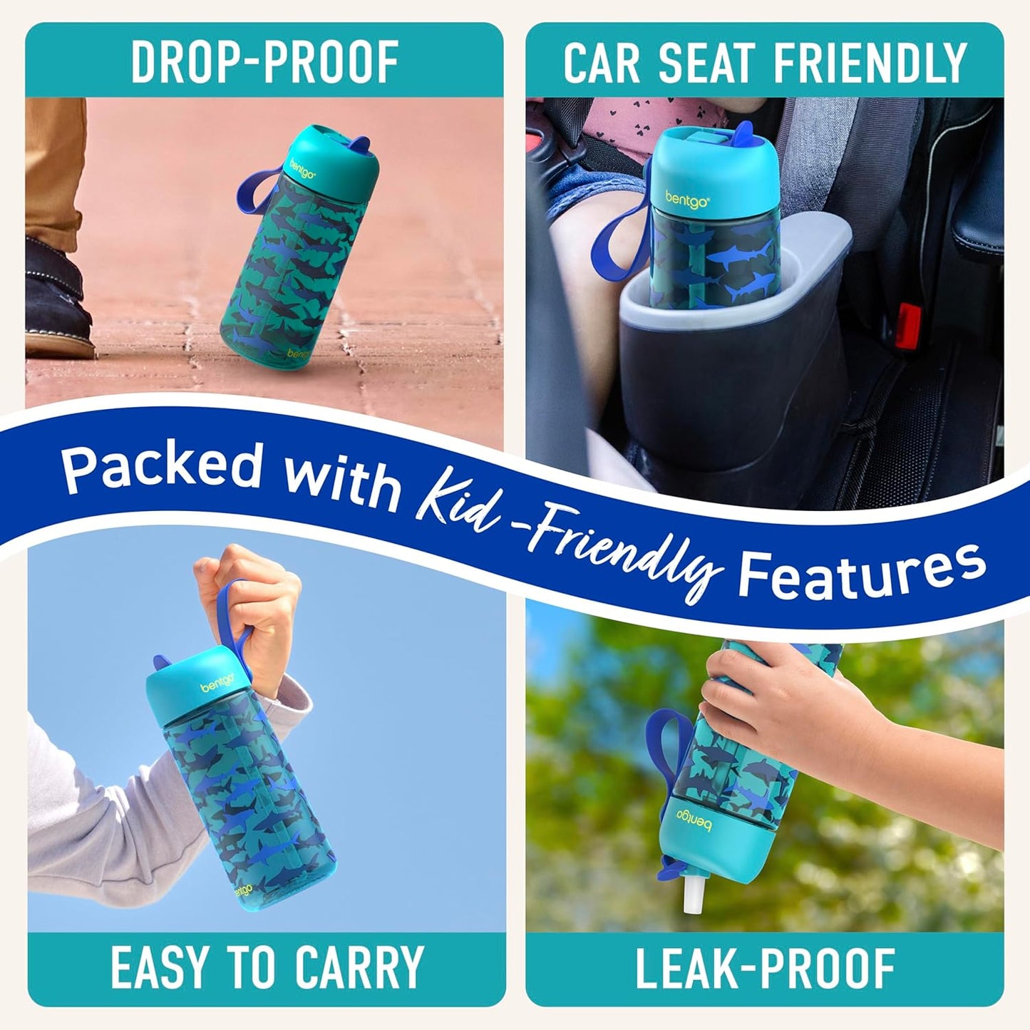 Bentgo Kids Water Bottle - Leak-Proof, Durable Tritan PFAS- & BPA-Free 15 fl oz, Kids/Toddlers Ages 3+ for School & Sports; Bite & Sip Spout, Carrying Handle, Dishwasher Safe (Unicorn)