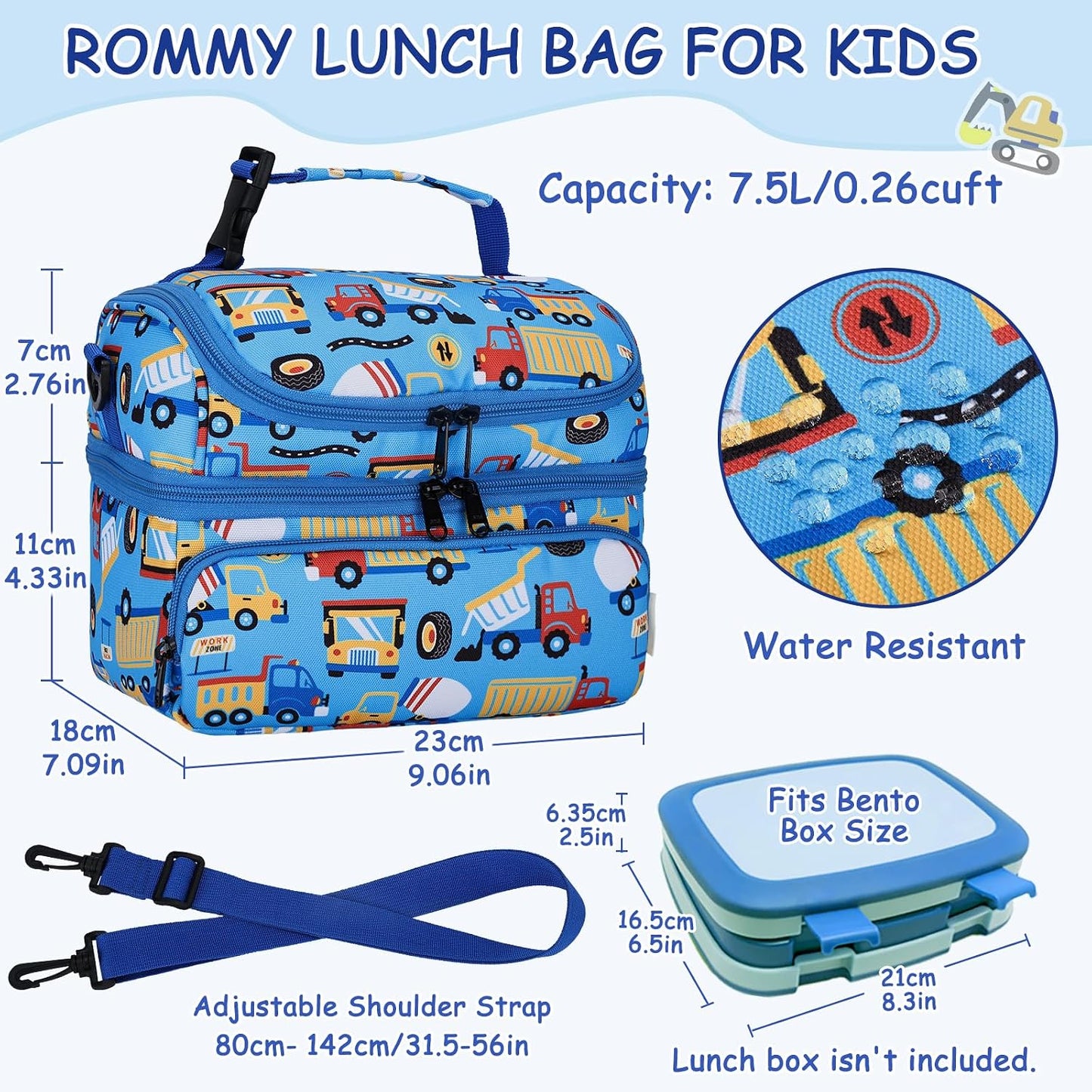 Kasqo Lunch Bag Kids, Dual Compartment Insulated Cooler Bag 7.5L Girls Boys Toddler Lunch Box Containers for Daycare School Kindergarten Travel Ombre Butterfly