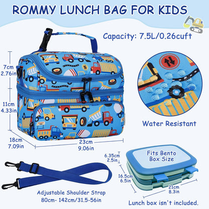 Kasqo Lunch Bag Kids, Dual Compartment Insulated Cooler Bag 7.5L Girls Boys Toddler Lunch Box Containers for Daycare School Kindergarten Travel Ombre Butterfly