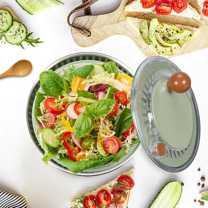 KITHELP Stainless Steel Salad Spinner Large, Vegetables Fruits Wash Bowl with Strainer, Lettuce Spinner Dryer for Efficient Salad Preparation 5.3Qt