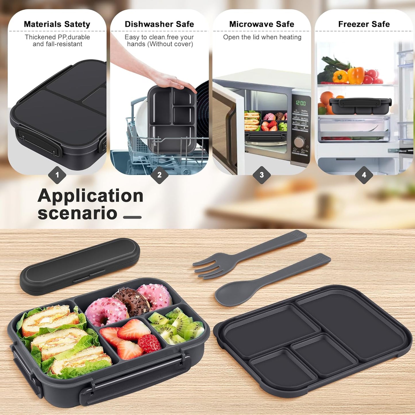 Amathley Lunch Box Kids,Bento Box Adult,Leakproof Lunch Containers for Adults/Kids/Toddler,1200ML-4 Compartments bento Lunch box with Utensil,Microwave & Dishwasher & Freezer Safe (Pink Berry)