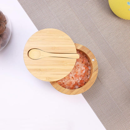 HTB Bamboo Salt Cellar with Mini Spoon and Magnetic Swivel Lid