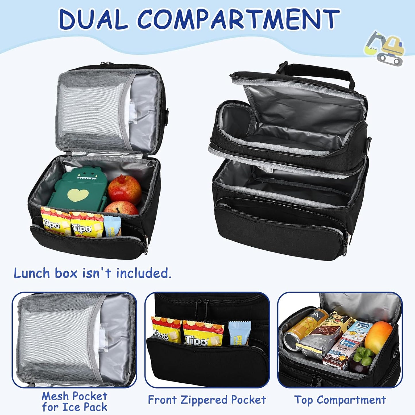 Kasqo Lunch Bag Kids, Dual Compartment Insulated Cooler Bag 7.5L Girls Boys Toddler Lunch Box Containers for Daycare School Kindergarten Travel Ombre Butterfly